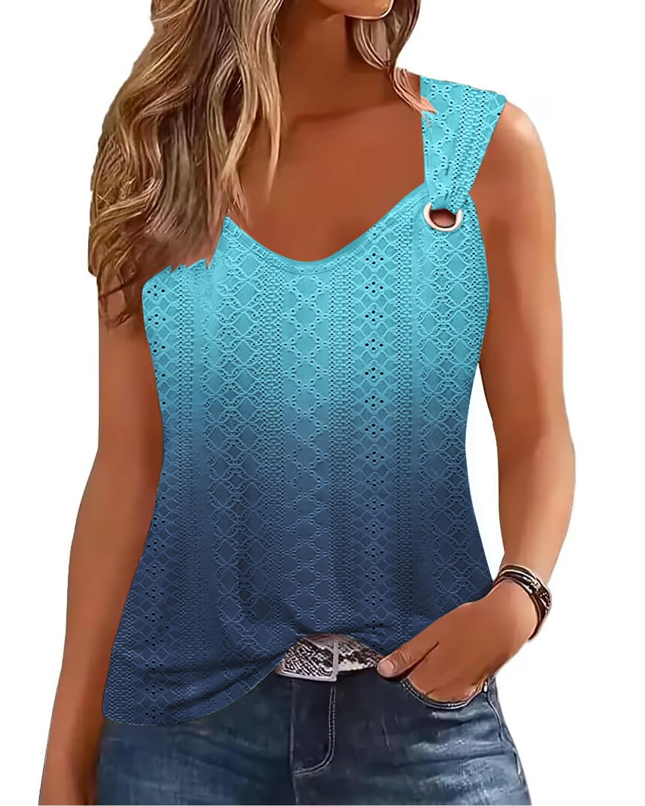 Tanmolo Tank Top Damen Ärmellos Tops Sommer Tanktops Frauen Spaghettiträger Oberteile Jacquard Mesh Vest Bluse