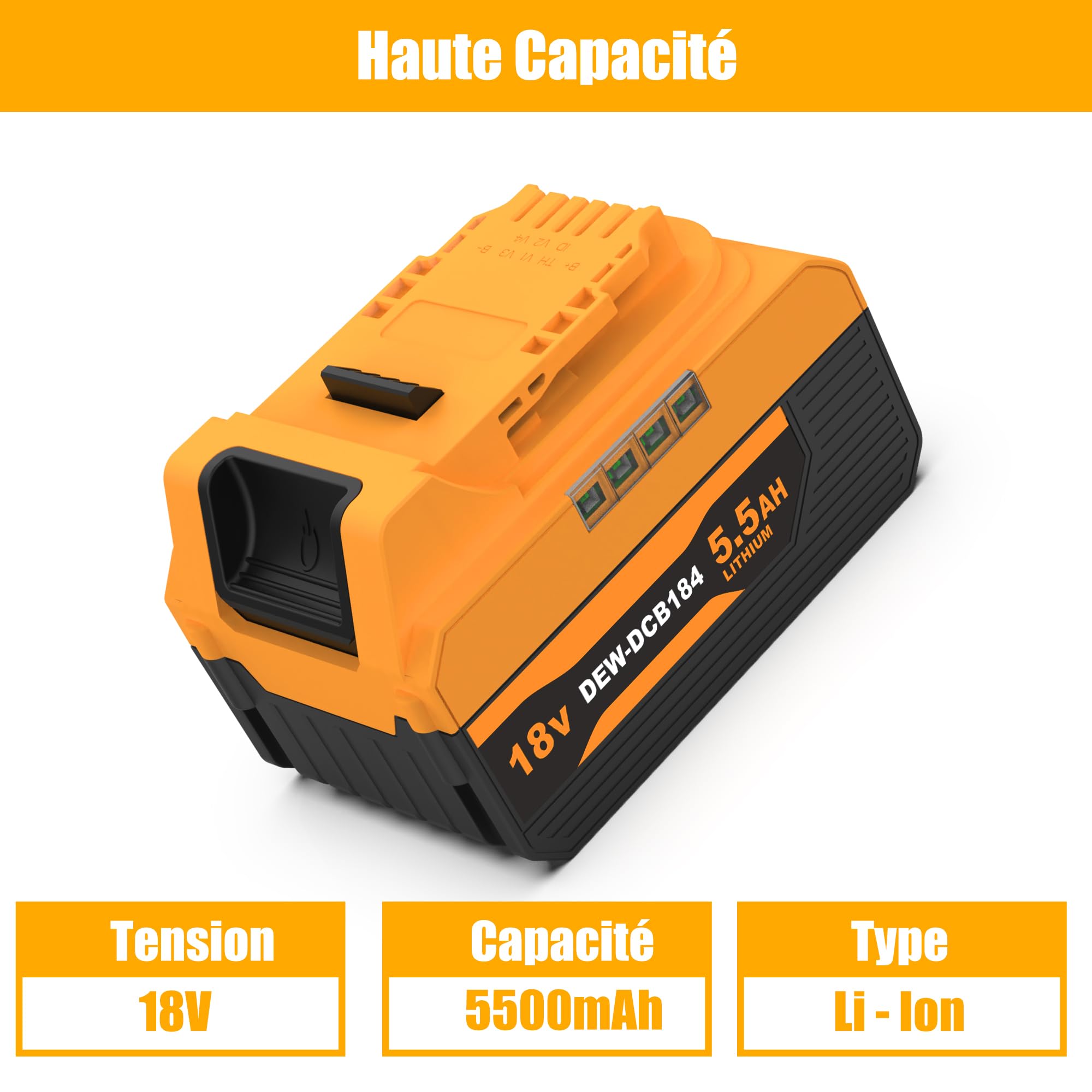 Energup 2Pcs 18V 5500 mAh Batterie pour Dewalt Batterie 18V DCB184