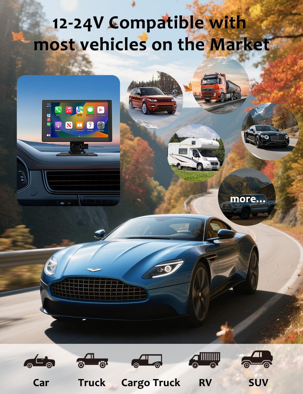 Carplay Screen for Car, 9'' Wireless CarPlay & Android Auto-Upgrade Portable Touchscreen with GPS Navigation, Bluetooth, Mirror Link, Voice Control, Hands-Free Calling,Plug & Play Car Play Screen