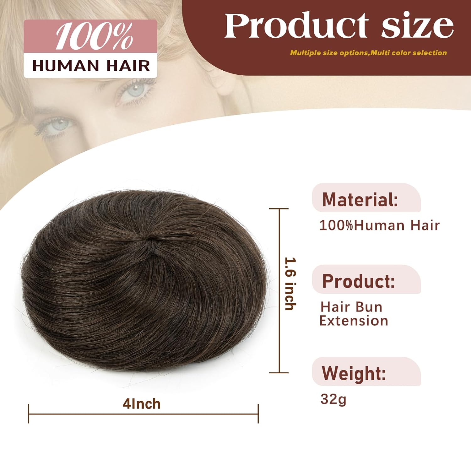 isheeny Human Hair Dark Brown Drawstring Chignon, Large Size Straight Updo Donut Bun, Secure Hold Natural Soft Hair Piece for Work Ballet Nurse, Easy 30s Wear for Bad Hair Day & In-Between Wash Days