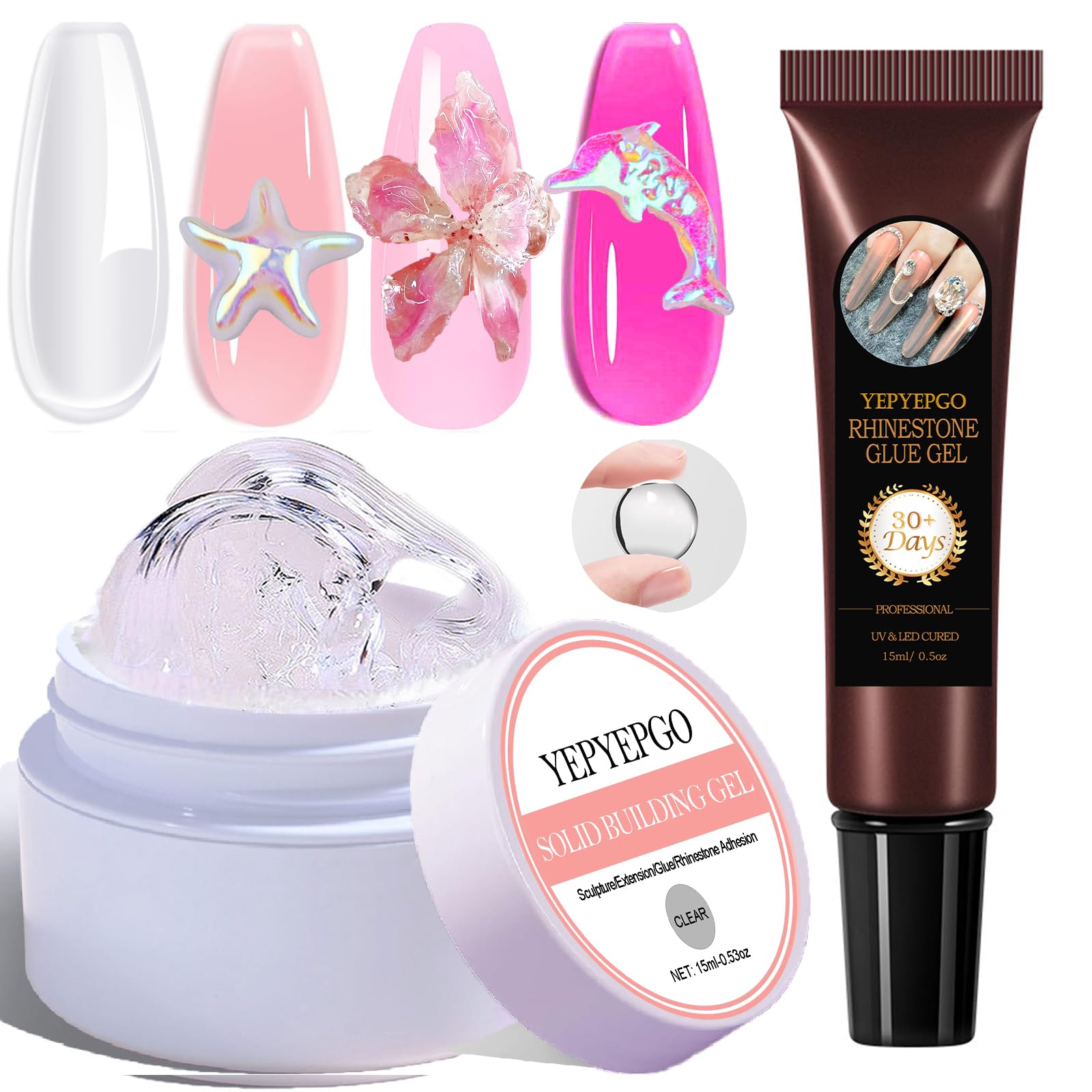 YEPYEPGO Solid Builder Gel for Nails- Non-Stick Hand 3D Sculpting Extension Gel for Nail Art Carving Sculpting Patterns Nail Art Decoration DIY, Set