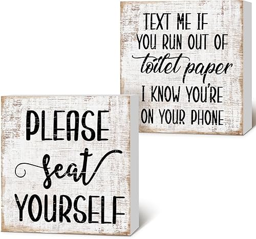 Miniatura 6 de Jetec 2 piezas de letreros de baño de granja, decoración de caja de madera, divertido arte de pared de baño, placa de madera rústica, decoración