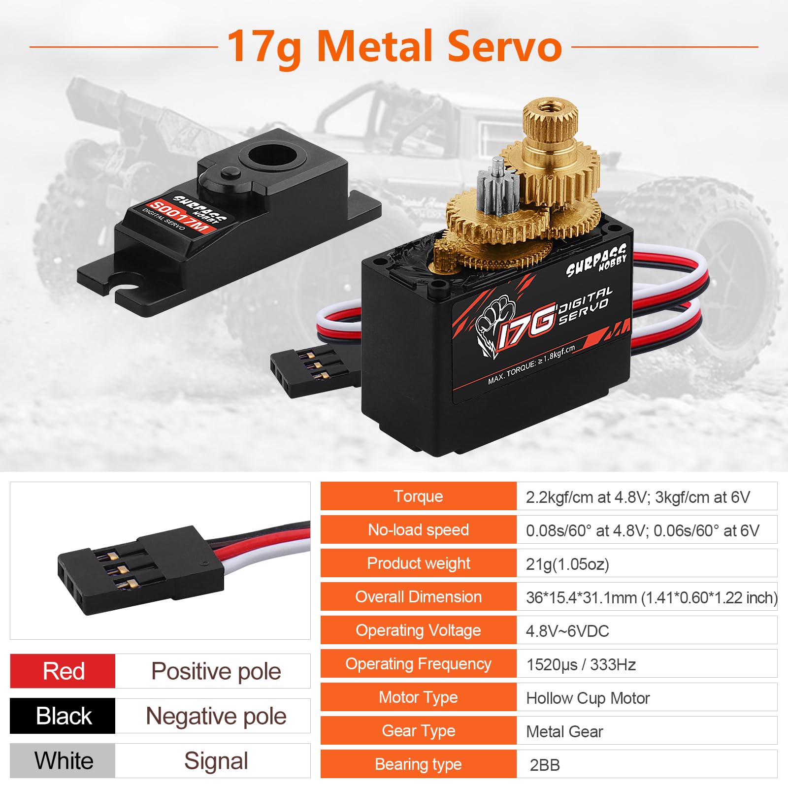 4 piezas de engranajes de metal de 17 g, servo digital de 1,8 kg para avión, robot RC 1/18 1/16, camión, coche, barco, conducto de avión