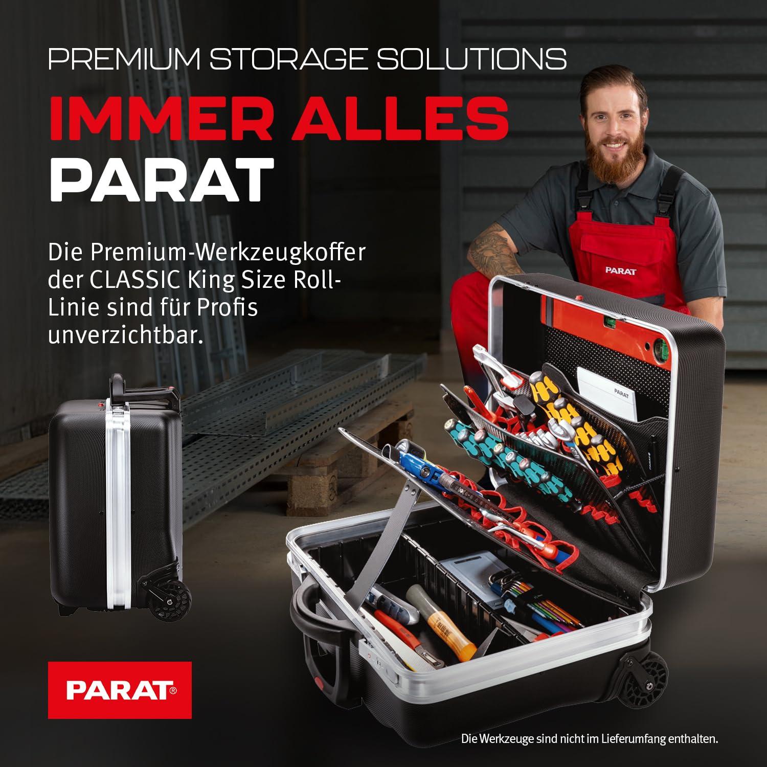 Parat Classic Kingsize Roll neo TSA Lock™ - Maletín de herramientas con ruedas para 50 compartimentos, incluye funda enrollable básica 8, 36 l, con bandeja inferior, con marco doble y ruedas