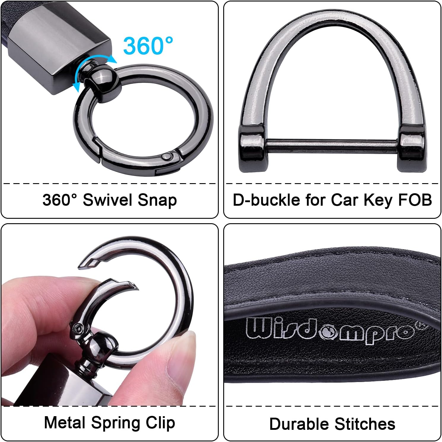 Wisdompro Genuine Leather Car Keychain, Universal Key Fob Keychain Leather Key Chain Holder for Men, 360 Degree Rotatable, with Anti-Lost D-Ring, 3 Keyrings and 1 Screwdriver - Black : Clothing, Shoes & Jewelry