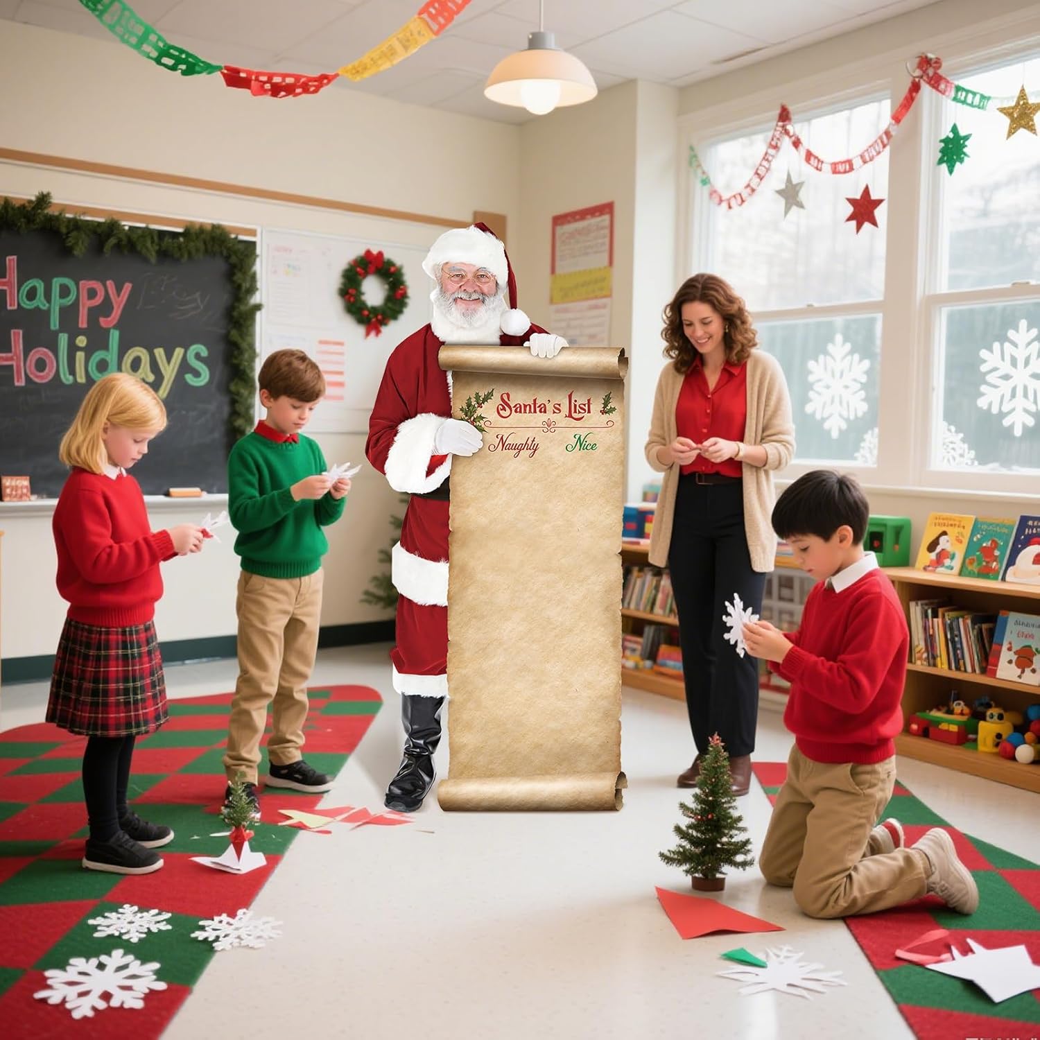 Gueevin 70 Inch Christmas Cardboard Cutout Santa Claus Santa's List Paper Cardboard Cutout Christmas Standup Hollow Stand Photography Props Waterproof PVC Stand for Party Floor Yard Outdoor Indoor