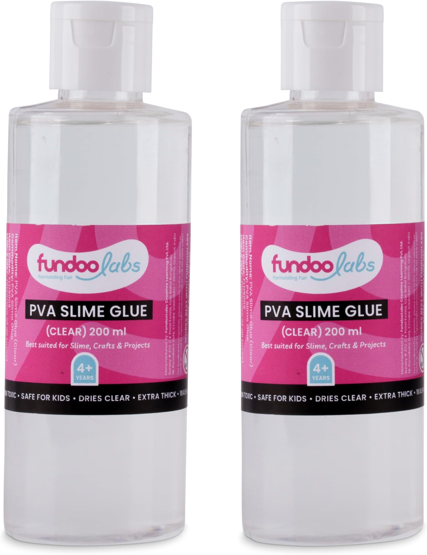 Premium PVA Slime Glue - Clear (200ml+200ml)-Super Clear for Craft, Smooth & Stretchy Slime, Non-Toxic, Safe for Kids, Extra Thick & Washable, Makes Strong Bond