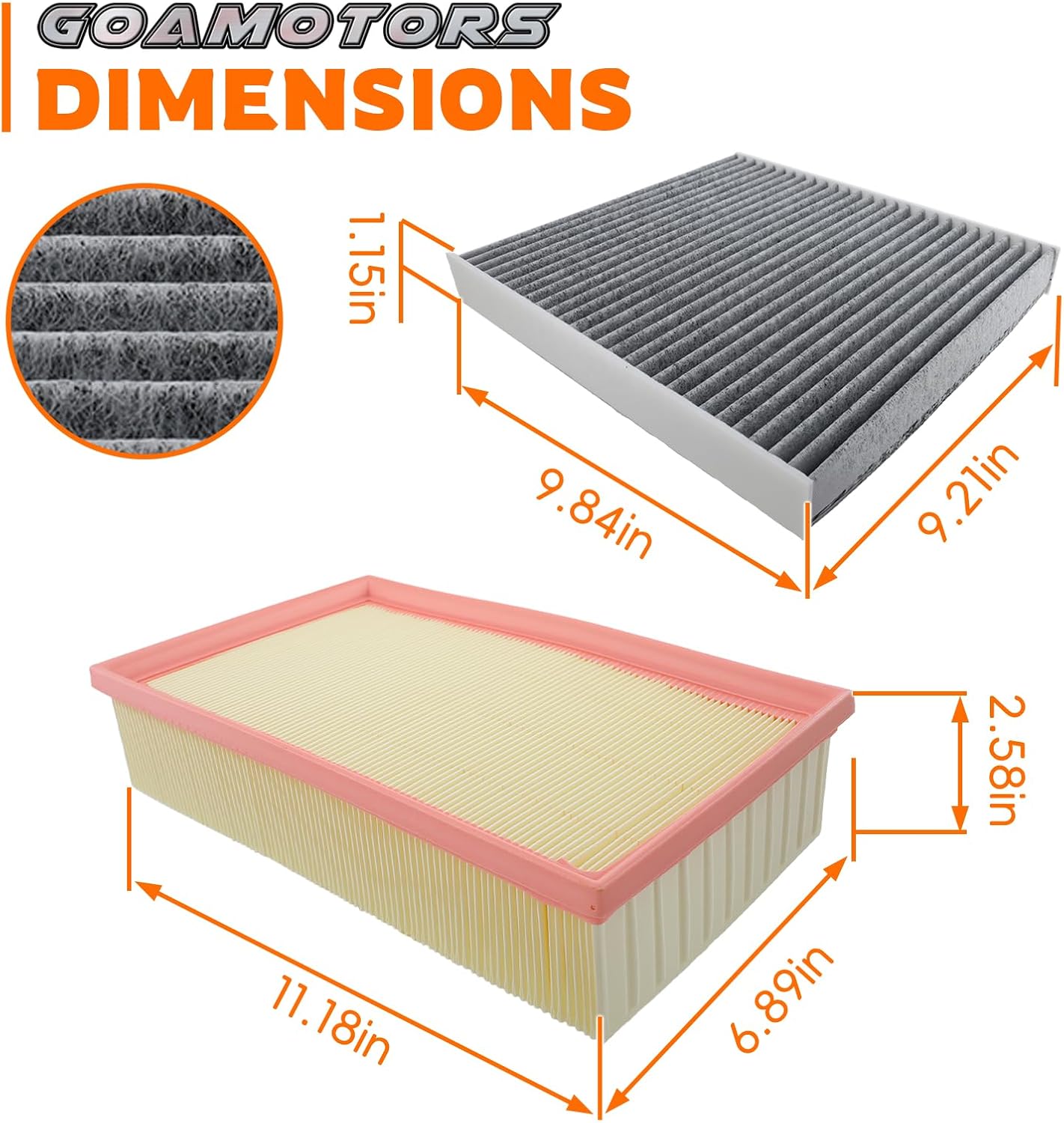 GoaMotors Engine Air Filter and Cabin Air Filter Replacement Fit for Volkswagen Jetta 2019-26 2.0L Tiguan 2018-24 2.0L Golf 2015 2.0L 2015-18 1.8L for Audi A3, Replace #5Q0-819-644, 5Q0129620B