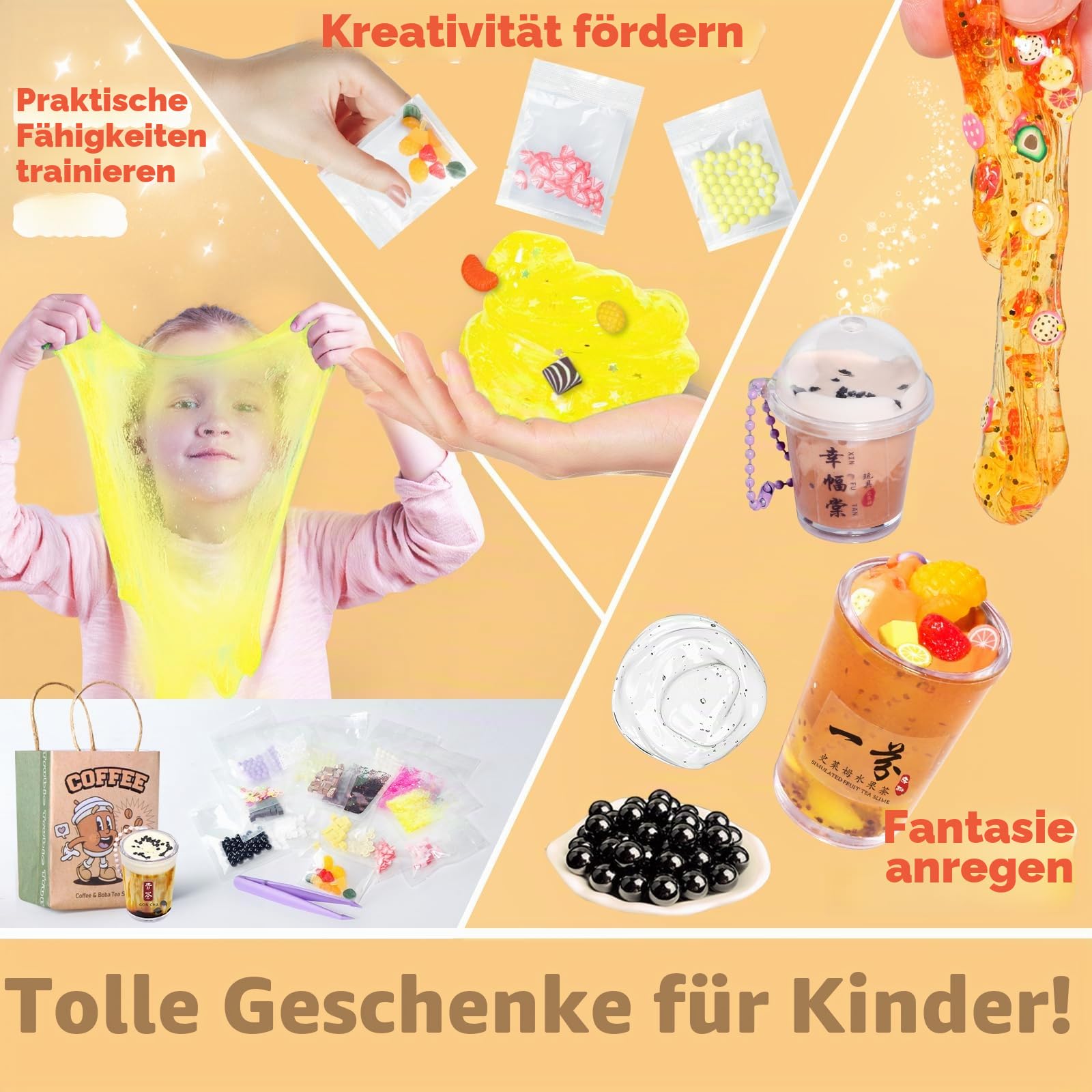 Miniatur DIY Bubble Tea Slime Schleim Selber Machen Set,Slime Charms Bastelset für Schleim Kinder Geschenk Mädchen 6 7 9,Sensorik Spielzeug Mitgebsel Kindergeburtstag,Weihnachten Geburtstag Toy