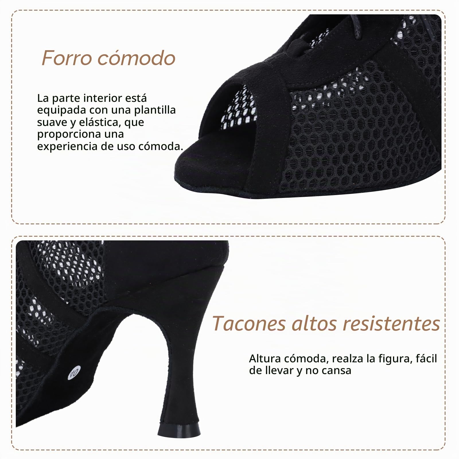 Zapatos de Baile de Salón para Mujeres Tacones de Baile Negro Señoras Suela de Gamuza Salsa Bomba Latina Tacón de 9 cm