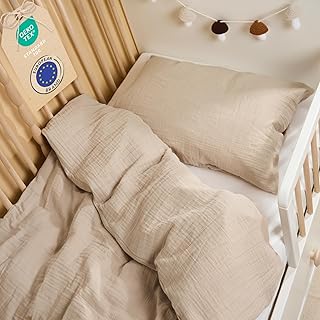 Laleni funda nórdica para cuna 100x135 cm sabanas cuna de algodón - sabana cuna de muselina 100x135 cm + funda de almohada 40x60 cm - ropa de cuna para edredón cuna certificada OEKO-TEX - color marrón