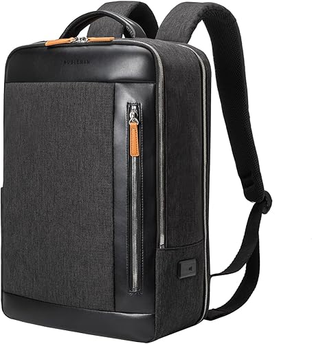 Miniatura 10 de NOBLEMAN Mochila para mujeres y hombres, mochila para laptop de 15.6 pulgadas, mochila de día con mochila de viaje USB, Negro -, Mochila para laptop