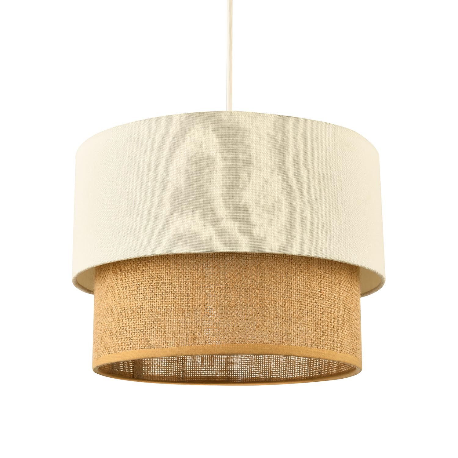 Happy Homewares Brown Modern Designer Double Tier Cream Fabric Linen And Natural Rattan Pendant Light Shade | 22Cm X 30Cm | Chic Style By
