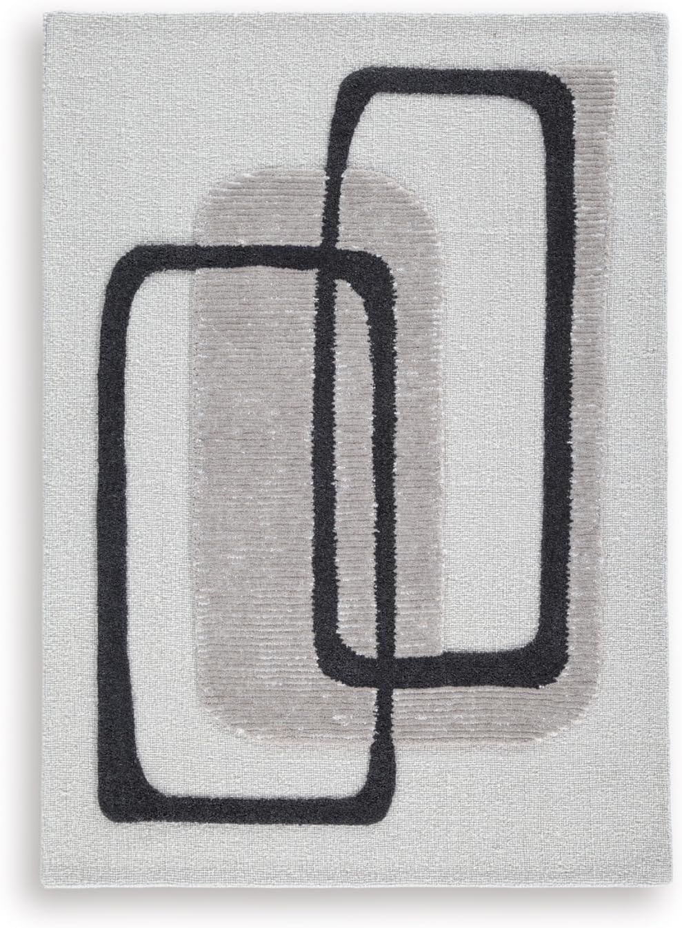 Signature Design by Ashley Abstract Wool Area Rug 5x7, Ivory | Hand tufted 10 mm high-low medium pile, 90% wool and 10% cotton blend for living rooms and lounge spaces, Davismour Series