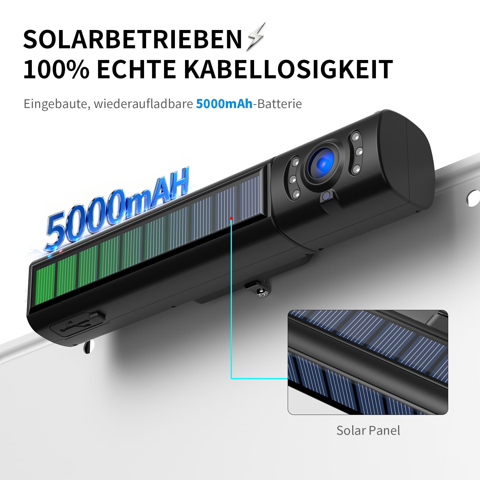 eRapta Solar Rückfahrkamera Kabellos mit 5" 1080P Monitor