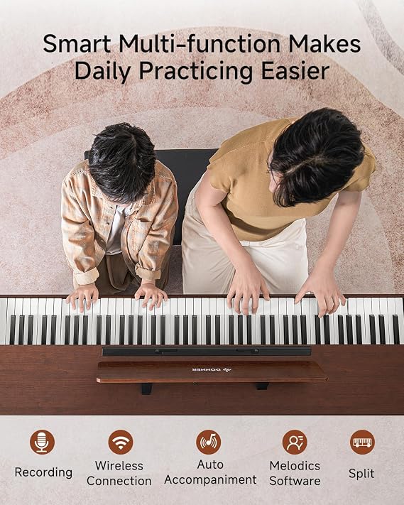 Donner DDP-200 Pro Digital Piano with 88 Key Graded Weighted Keyboard, Wireless Piano with 2.4 IPS Screen Record, 256 Polyphony, Full Size Piano Keyboard Gifts for Beginner Advanced, Wood Graina