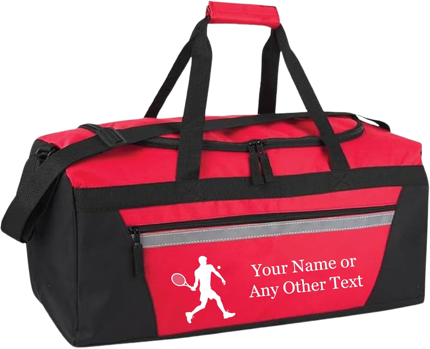 Personalized Sports Duffel Bags for Men and Women - 22” Customized Travel Duffle with Name & Tennis Design - Water Resistant Two-Toned Overnight Weekender Bag - Red
