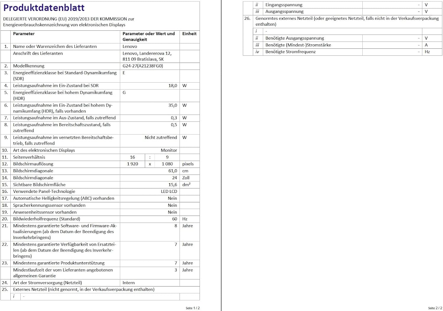 Lenovo G24-27 Energy Efficiency Label
