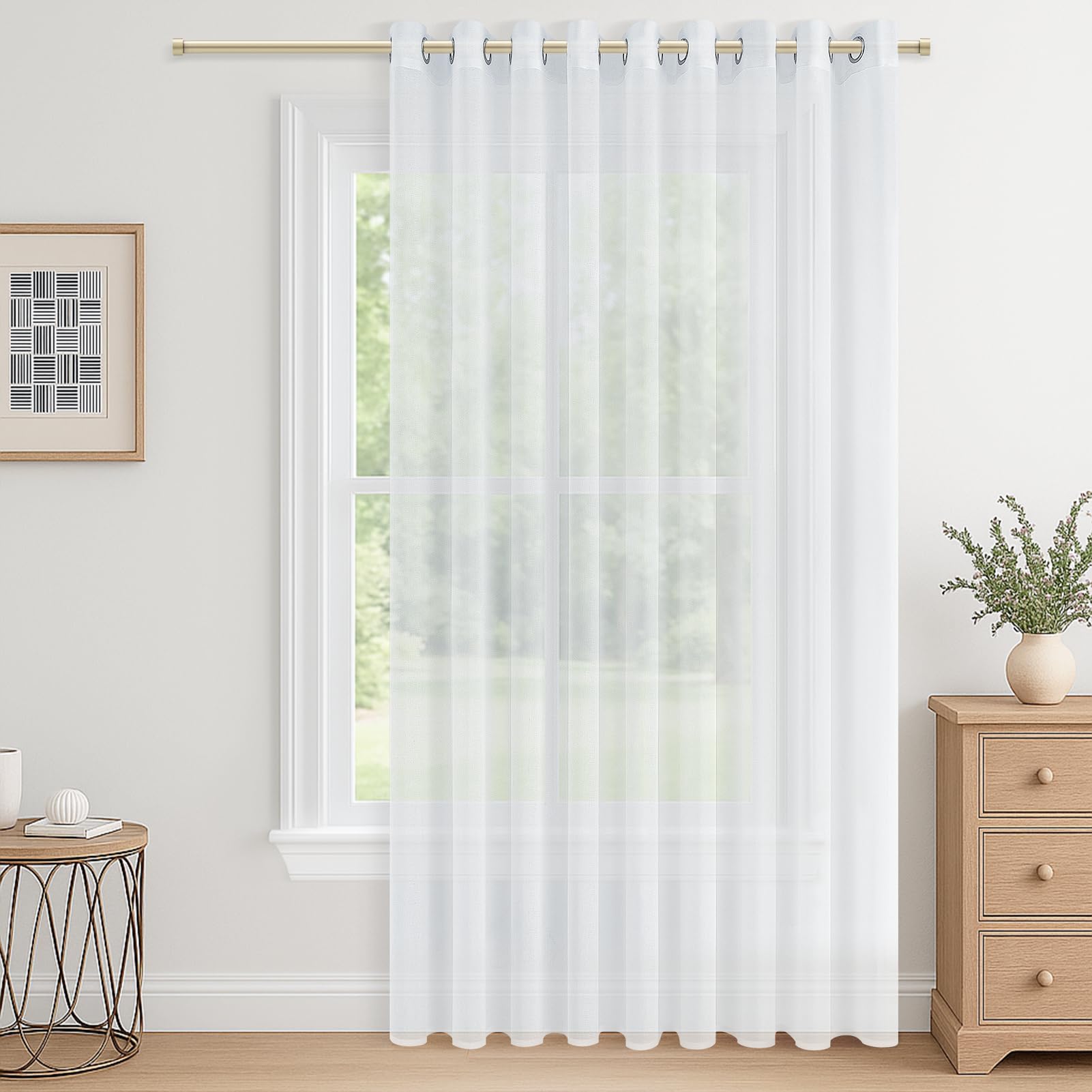 CUTEWIND Modern Living Room Curtains, White, 1 Piece 300 x 240 cm, Ultra Wide, Translucent Bedroom Curtain with Eyelets, Curtains and Curtains for Windows, Double Room, Dining Room