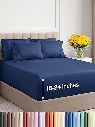 CGK Unlimited - Sábanas de bolsillo extra profundo - Juego de sábanas de 7 piezas - Sábanas de tamaño King divididas de bolsillo profundo - Sábanas