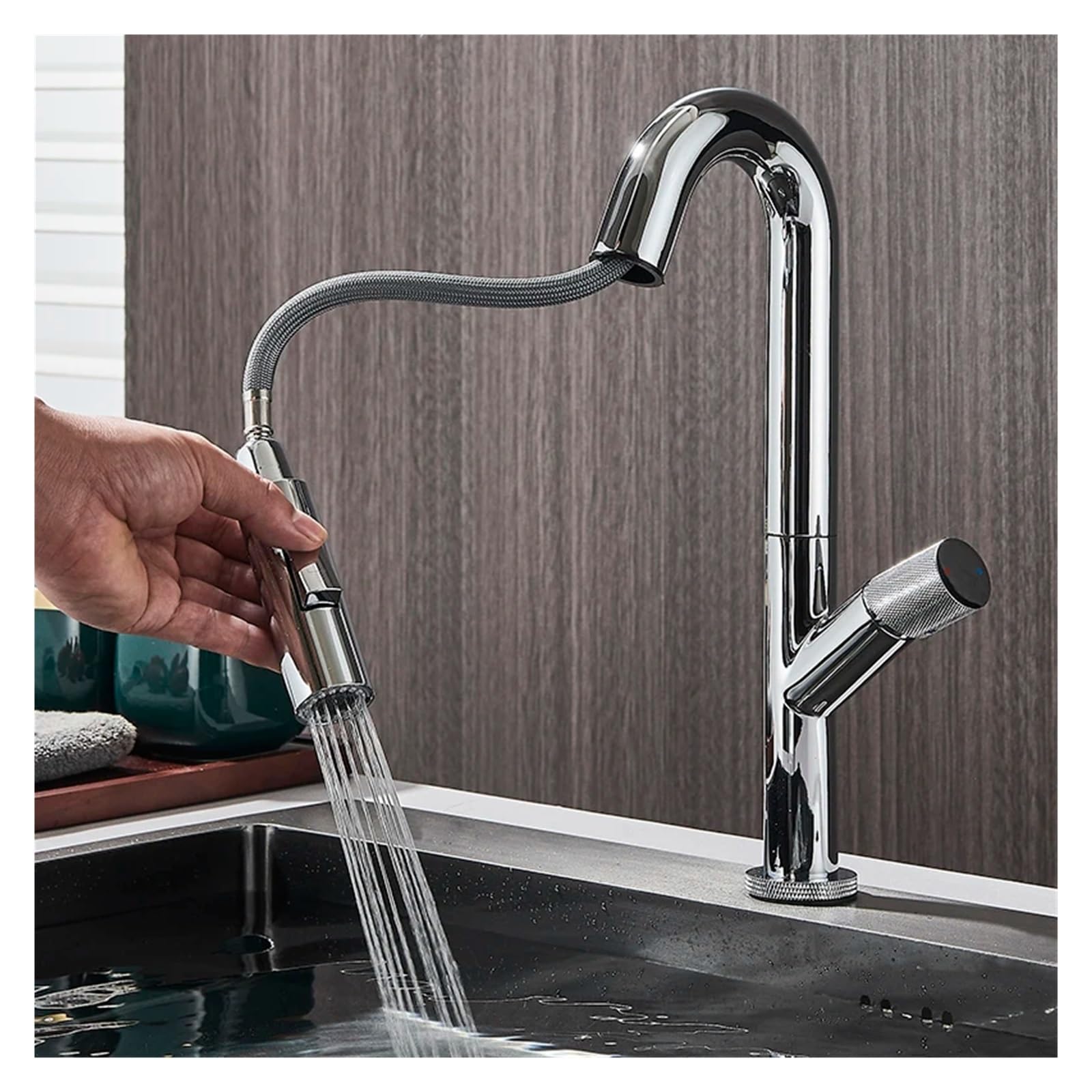 la Base de la Boquilla de Modo 2 de la Mezcladora de Fregadero de Cocina Está Equipada con una Mezcladora Giratoria de un Solo Agujero, Que Es Adecuada para Grúas de Lavandería de Agua Fría Y Calient