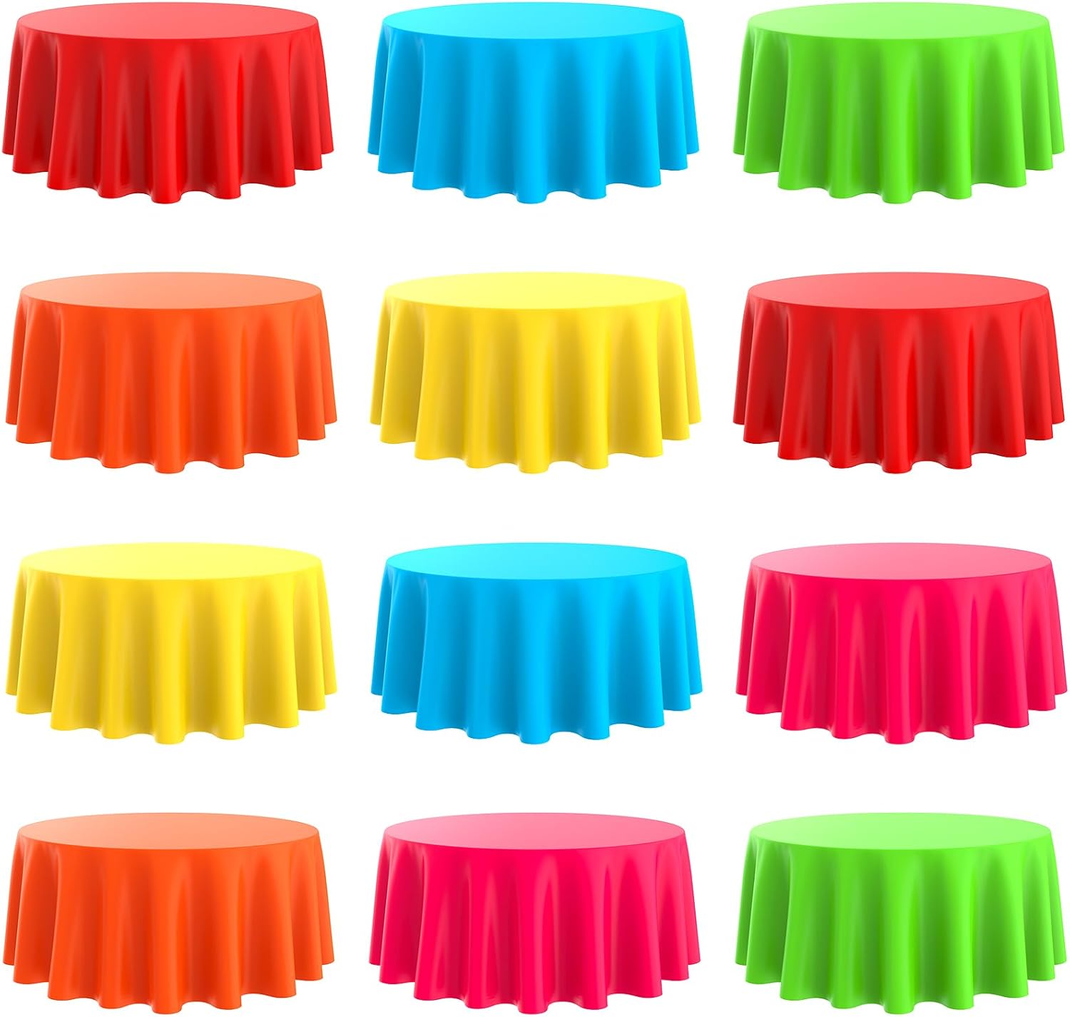 Oudain 12 Pcs Round Tablecloth 84 Inch Plastic Disposable Table Cover Stain and Wrinkle Resistant Tablecloths for Graduation Baby Shower Wedding Party Decoration (Multi Colors)