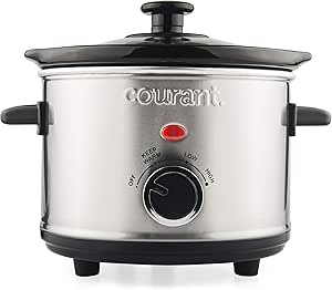 Courant Mini Slow Cooker Crock, with Easy Options 1.6 Quart Dishwasher Safe Pot, Stainless Steel