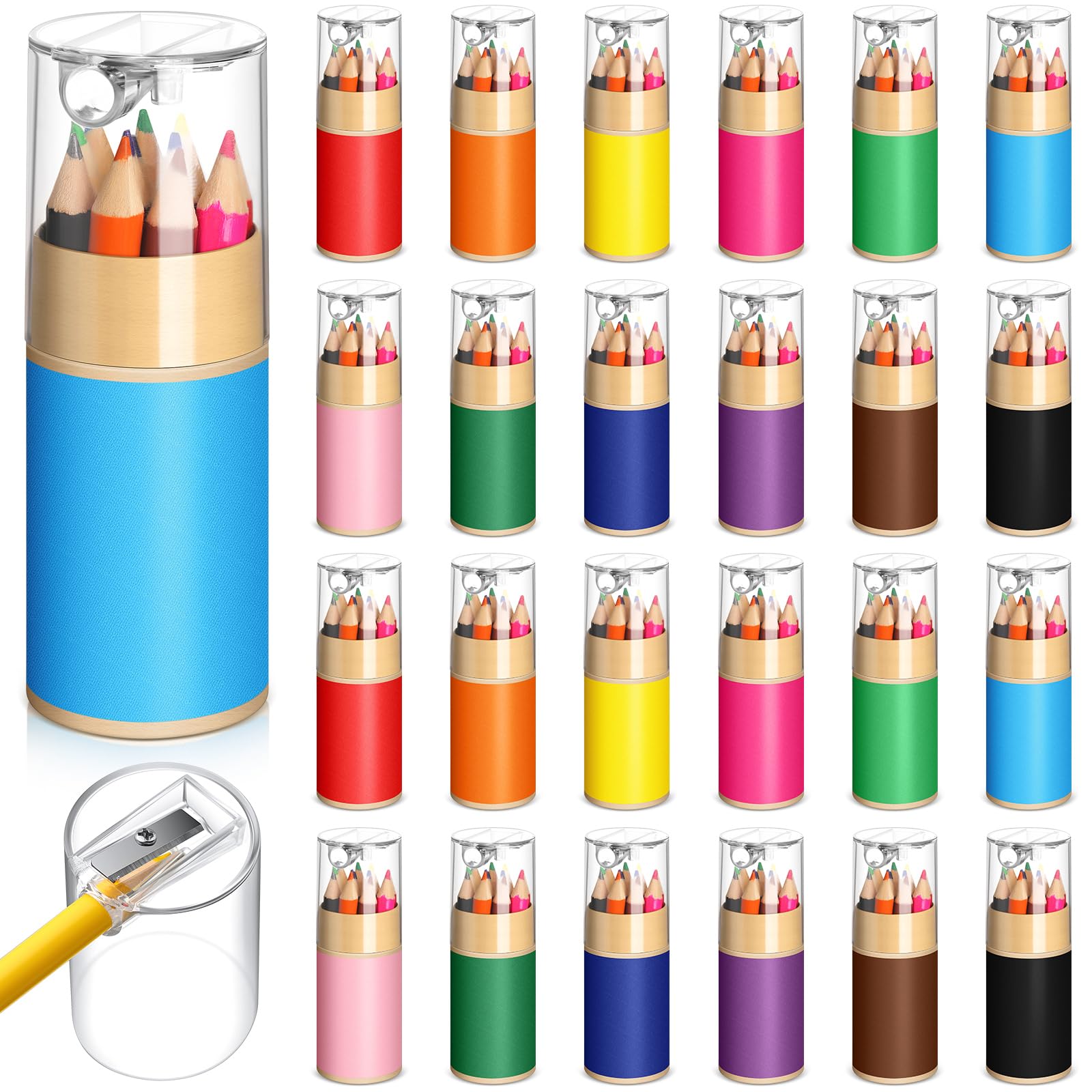 Humyoun 24 Sets Mini Colored Pencils Bulk Kids Pencils with Sharpener 3.5 Inch 12 Assorted Colors Drawing Coloring Pen Set for Kid Children Art Painting Mini School Graduation Supplies