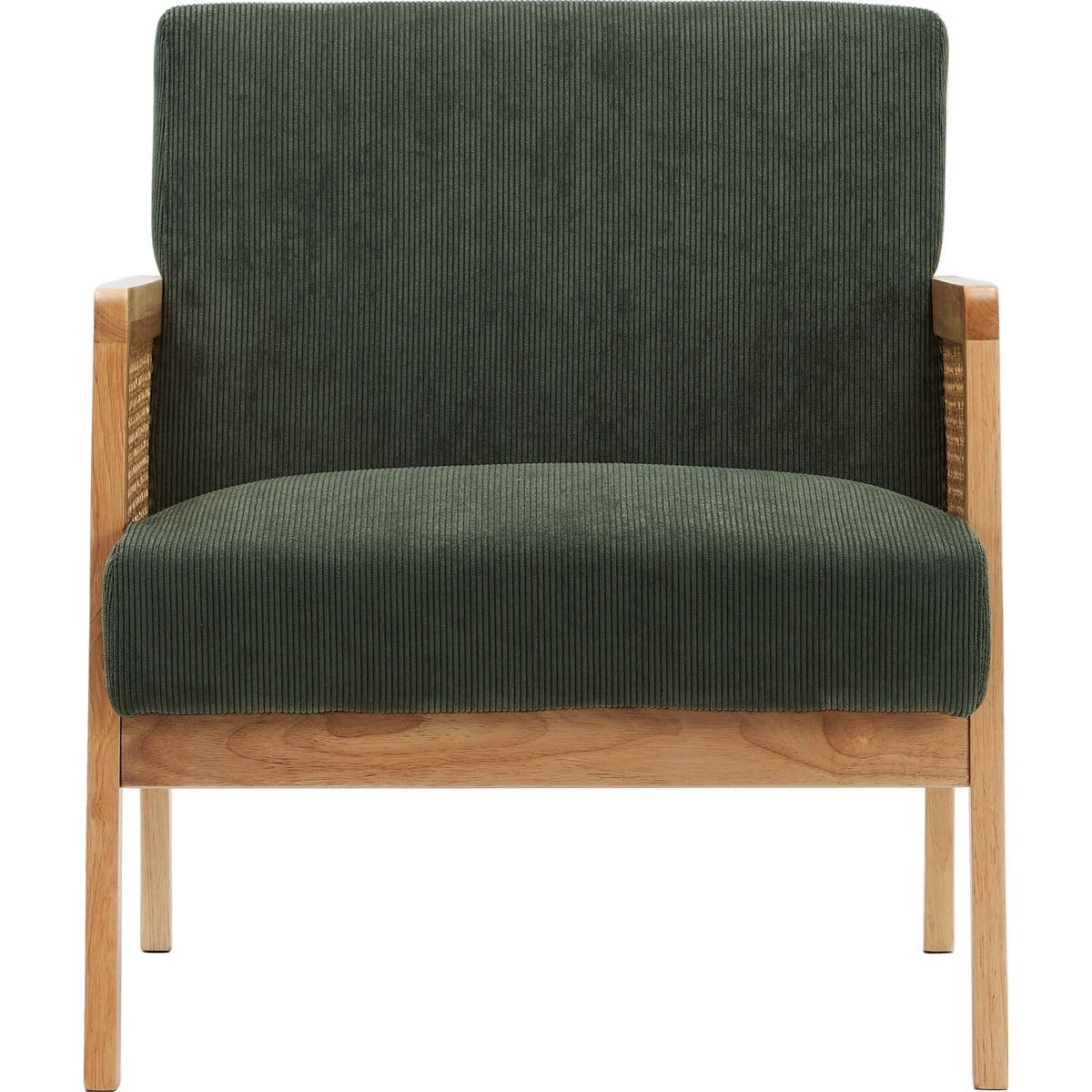 HOMIFAB Fauteuil en cannage et Velours côtelé Vert Kaki - Mani