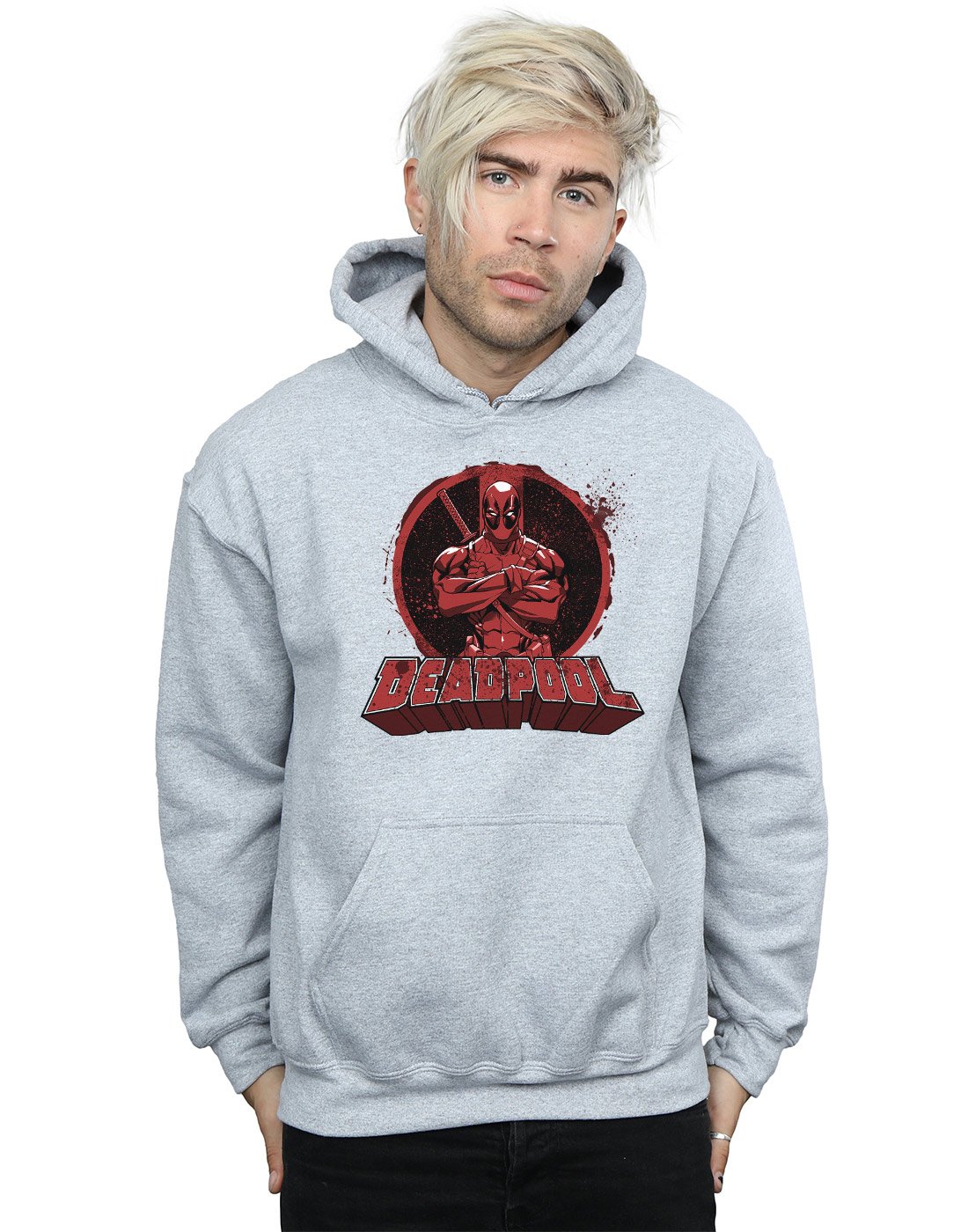 Marvel Men's Deadpool Crossed Arms Logo Hoodie Sport Grey Large