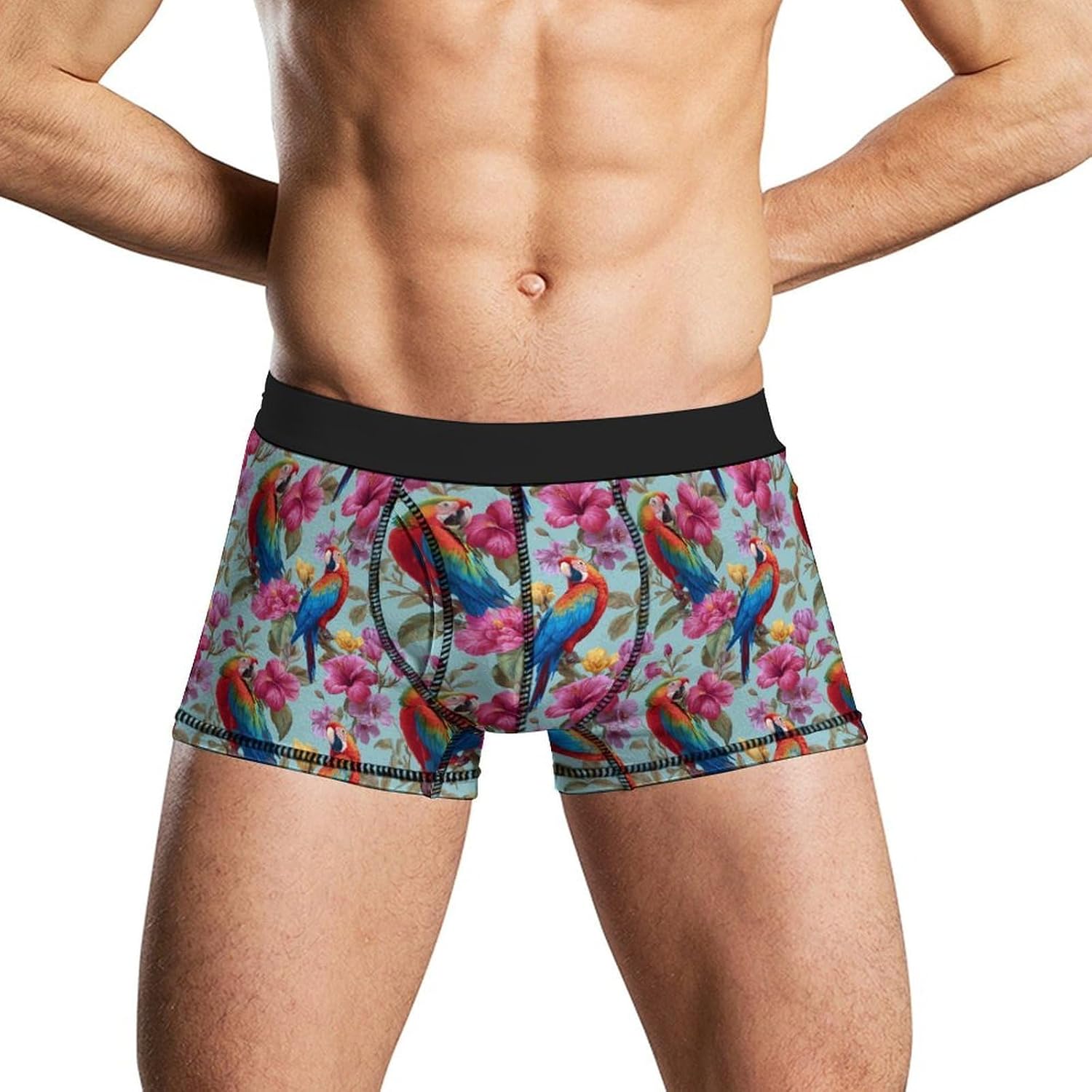 Colorful Parrots Tropical Flowers Novelty Men's Boxer Briefs Soft Breathable Underpants Trunks Stretch Underwear