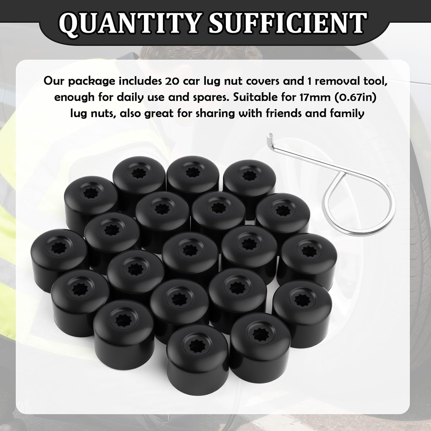 20PCS Car Lug Nut Covers for 17mm Lugs Nuts,Dustproof Car Lugnut Covers Compatible with Volkswagen Phaeton Rabbit Caddy,Practical Cars Lug Nut Caps with Dismantling Tool