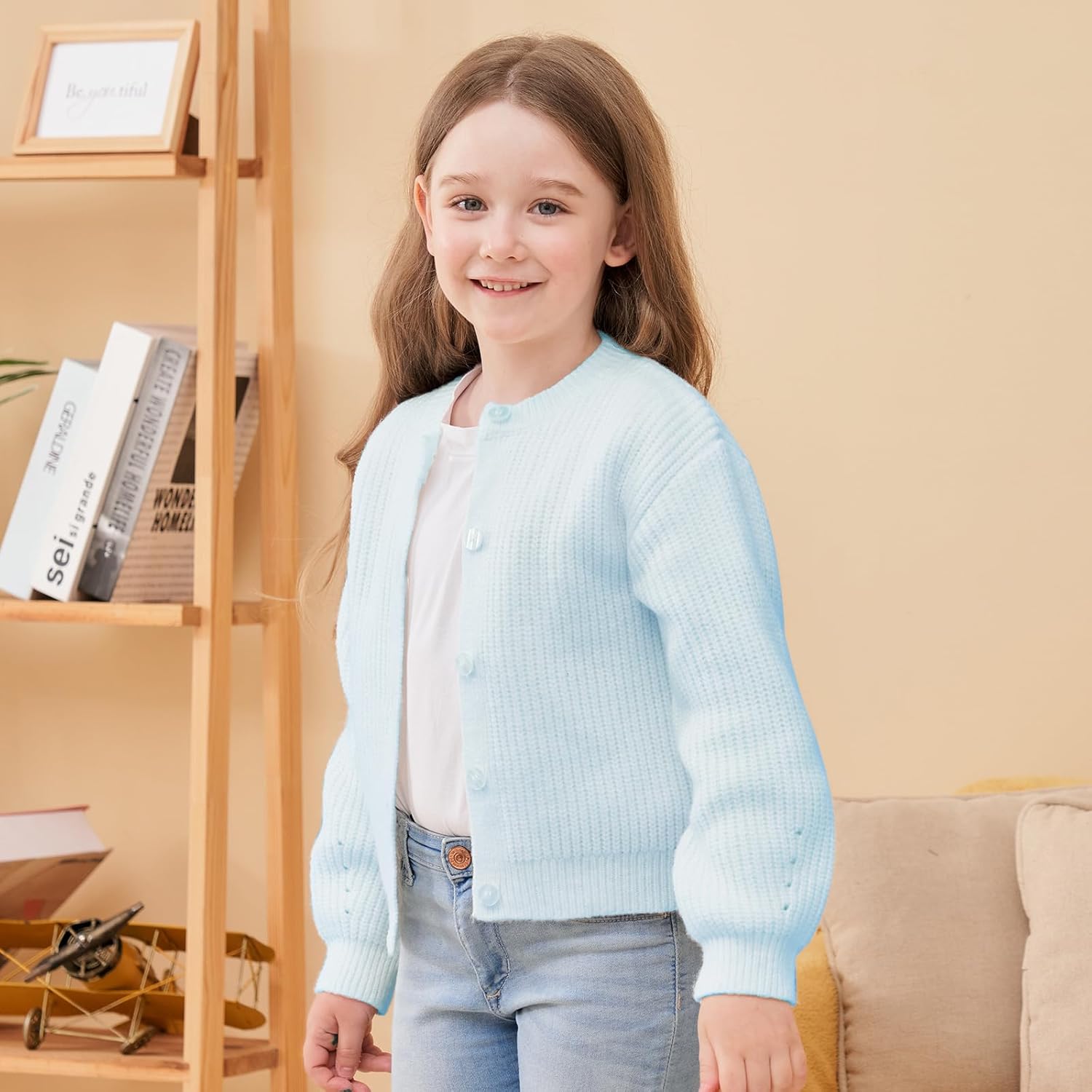 Girls' Cardigan with Button Loose Long Sleeve Shrug Sweaters Cropped Uniforms Kids Knit Sweater Outerwear - Image 5