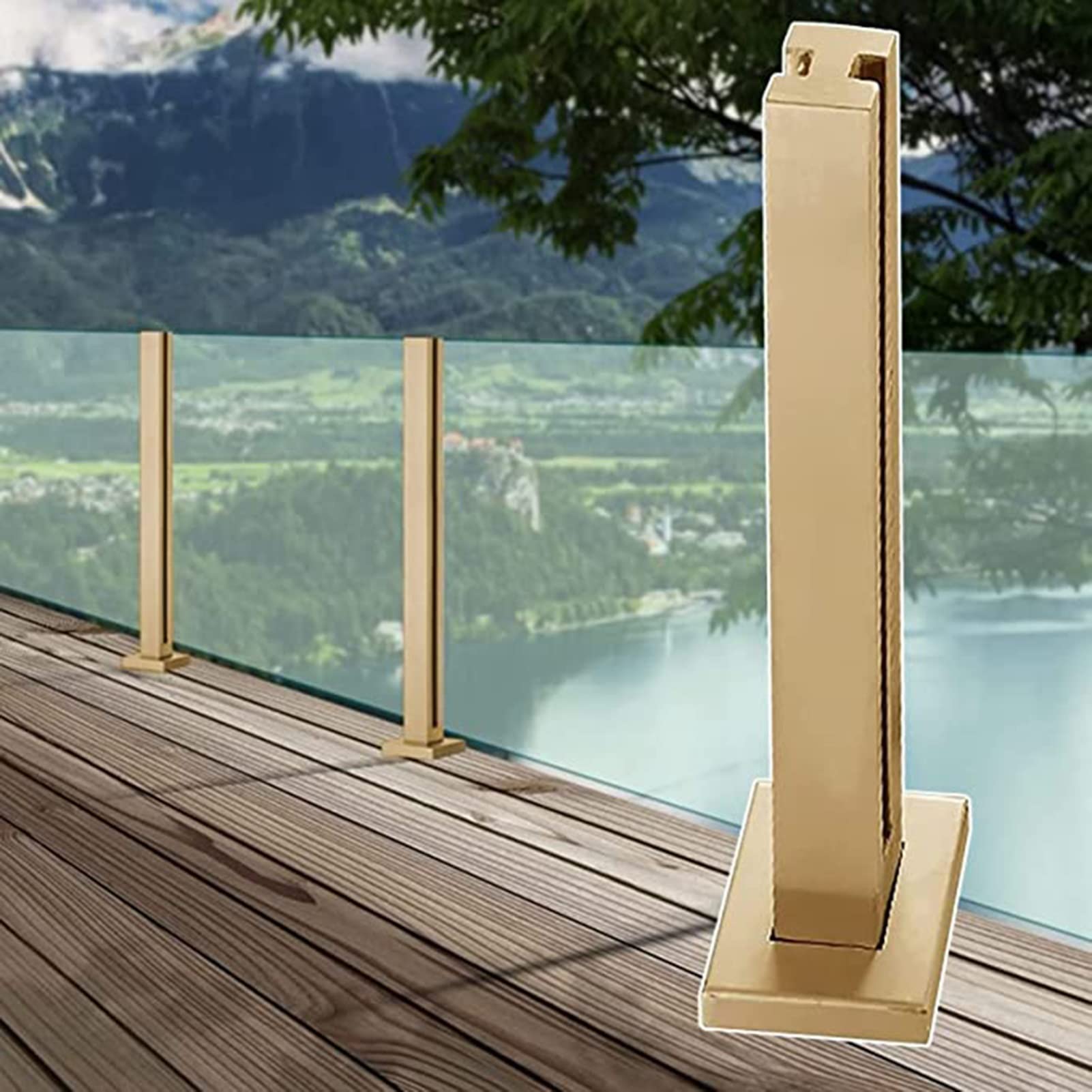Poteau de garde-corps en verre carré doré pour balustrade extérieure de terrasse