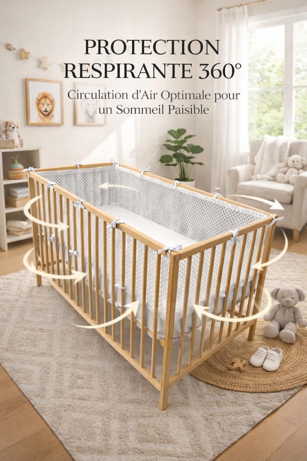 Tour de lit respirant – Tour de lit certifié OEKO-TEX – Tours de lit pour tout-petits – Tour de Lit bébé pour Lit Bébé 60x120 cm – Contour de lit bebe offrant sécurité et confort pour votre bébé