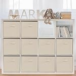 11x11 Storage Bins, Set of 4 Storage Cubes, Collapsible Cube Storage Bins, Fabric Closet Organizers with Handles for Home, Office, Closet Shelf Cabinet, Bookcase, Grey