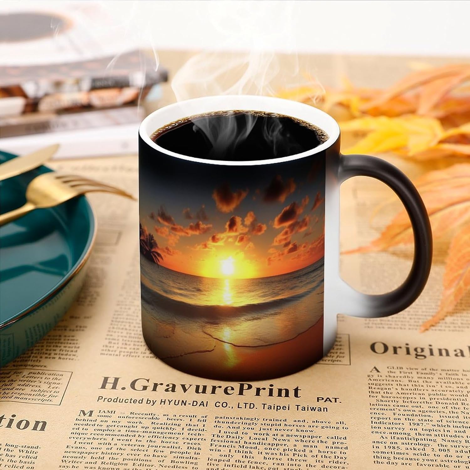 Color Changing Mug Beach Sunrise Printed Ceramic Coffee Mug Heat Changing Sensitive Mug Magic Heat Changing Coffee Mug Novelty Coffee Mugs