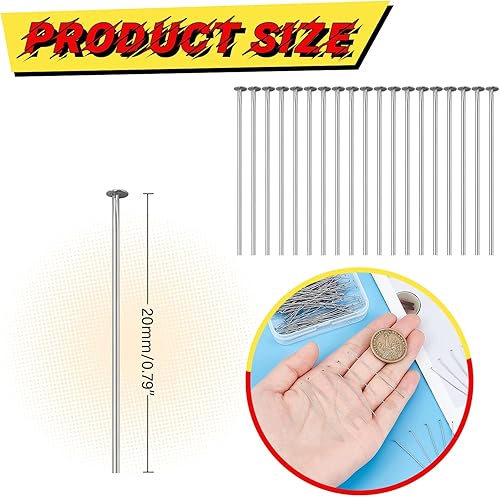 Vista 33 de 500 alfileres de cabeza plana para hacer joyas, de acero inoxidable, longitud de 0.98 pulgadas/0.984 in, horquillas planas para manualidades, aretes