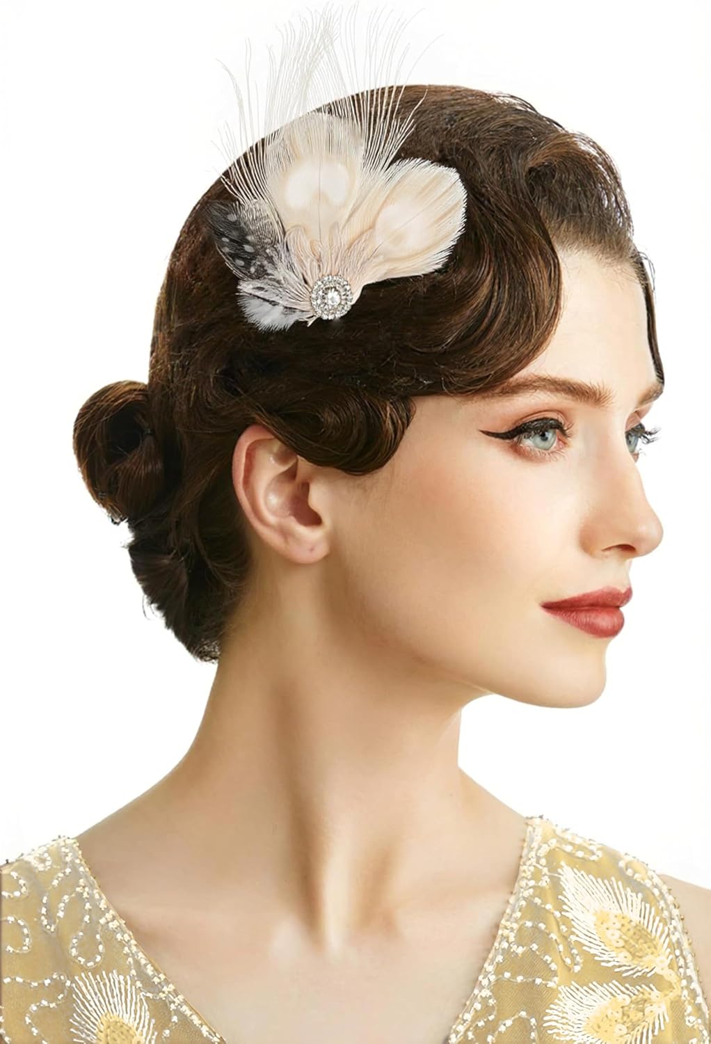 BABEYOND Hair Clip Peacock Feather with Rhinestones, 1920s Peacock Flapper Fascinator, One Size Fits Most
