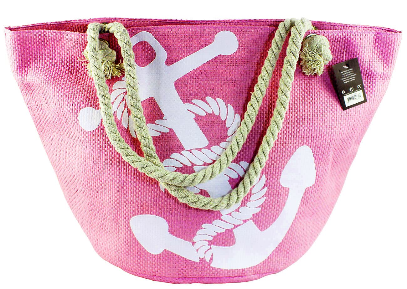 MASMAS Bolsa de Playa Grande, Bolso Hombro Mujer Playero Viajes, Compras con Cremallera Asas y Cuerda, Tejidos y Artesanales Bicolor Hermosos Diseños Variados