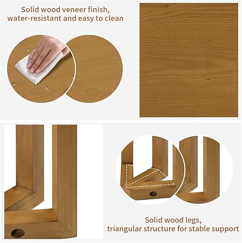 Miniatura 6 de LKTART Juego de mesa y sillas de bar, 4 piezas, moderna mesa de sofá retro con patas de madera maciza, 3 taburetes de barra tapizados de