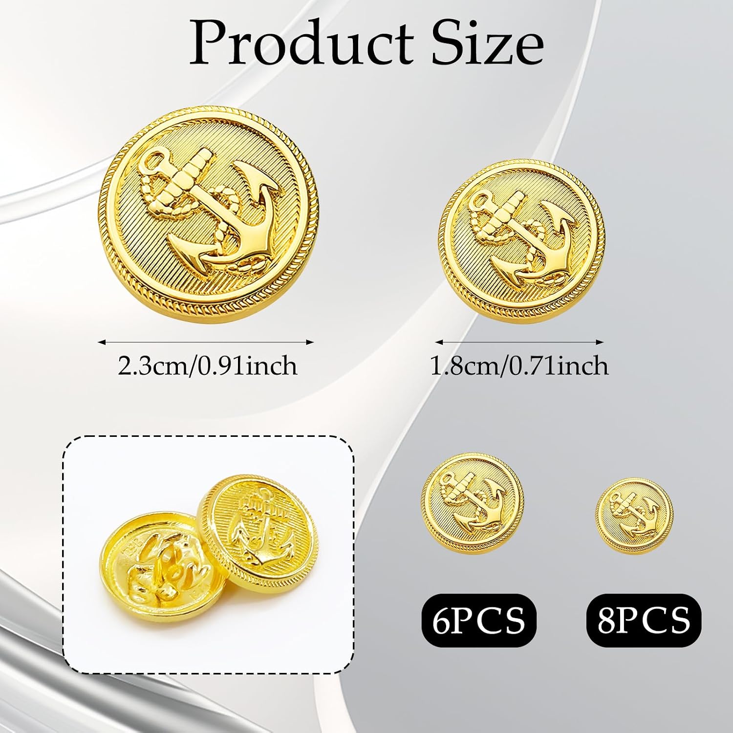 14 Pcs Gold Buttons for Blazer,Gold Buttons Clothing Replacement with 18mm and 23mm,Golden Button for Clothes,for Men Jacket Coat Blazer Button Clothing Replacement Accessories(Anchor) image 2