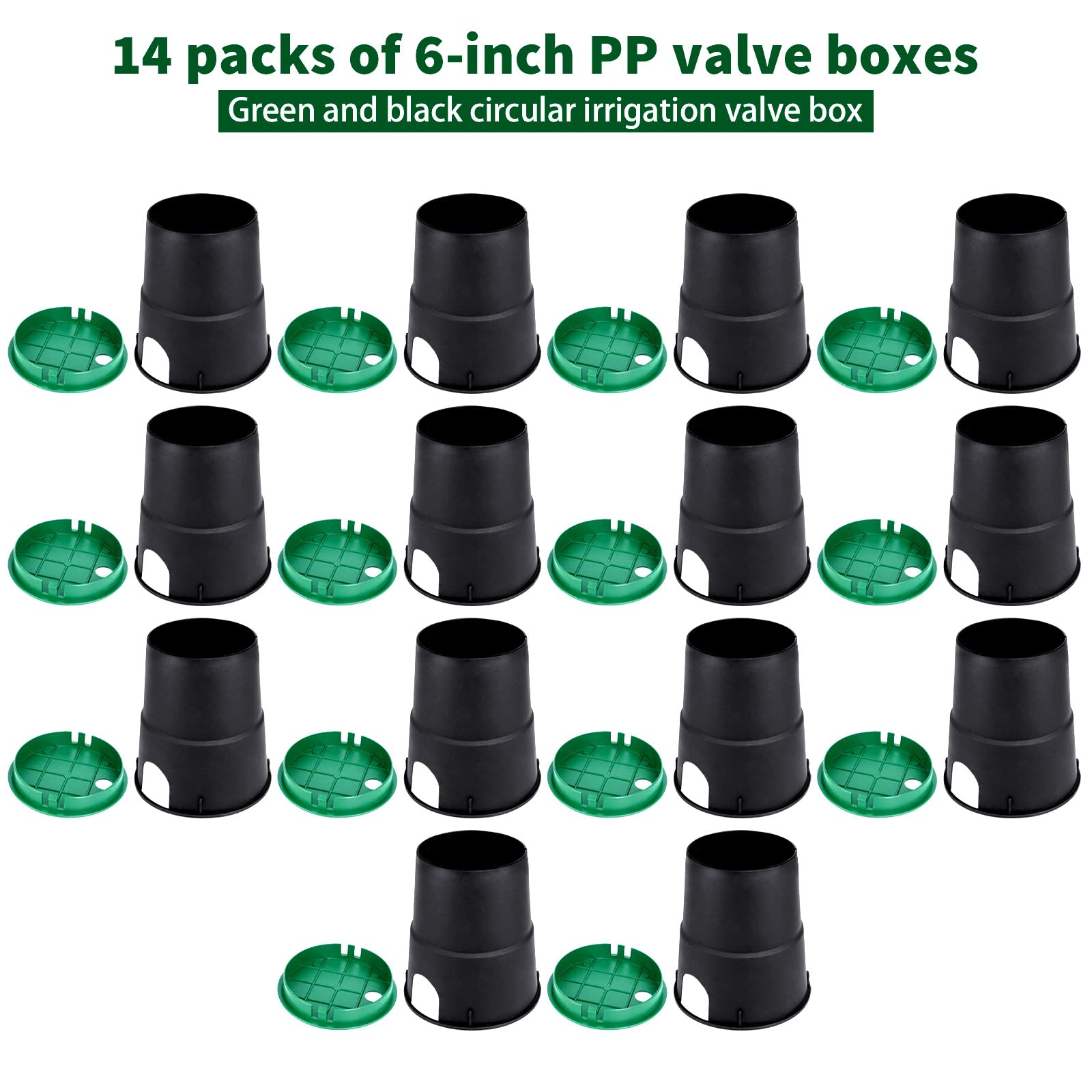 Juego de 14 cajas de válvulas de polipropileno de 6 pulgadas, caja de válvula de aspersor antideslizante, de plástico, redonda, verde y negro, caja de medidor de agua para patio, jardín