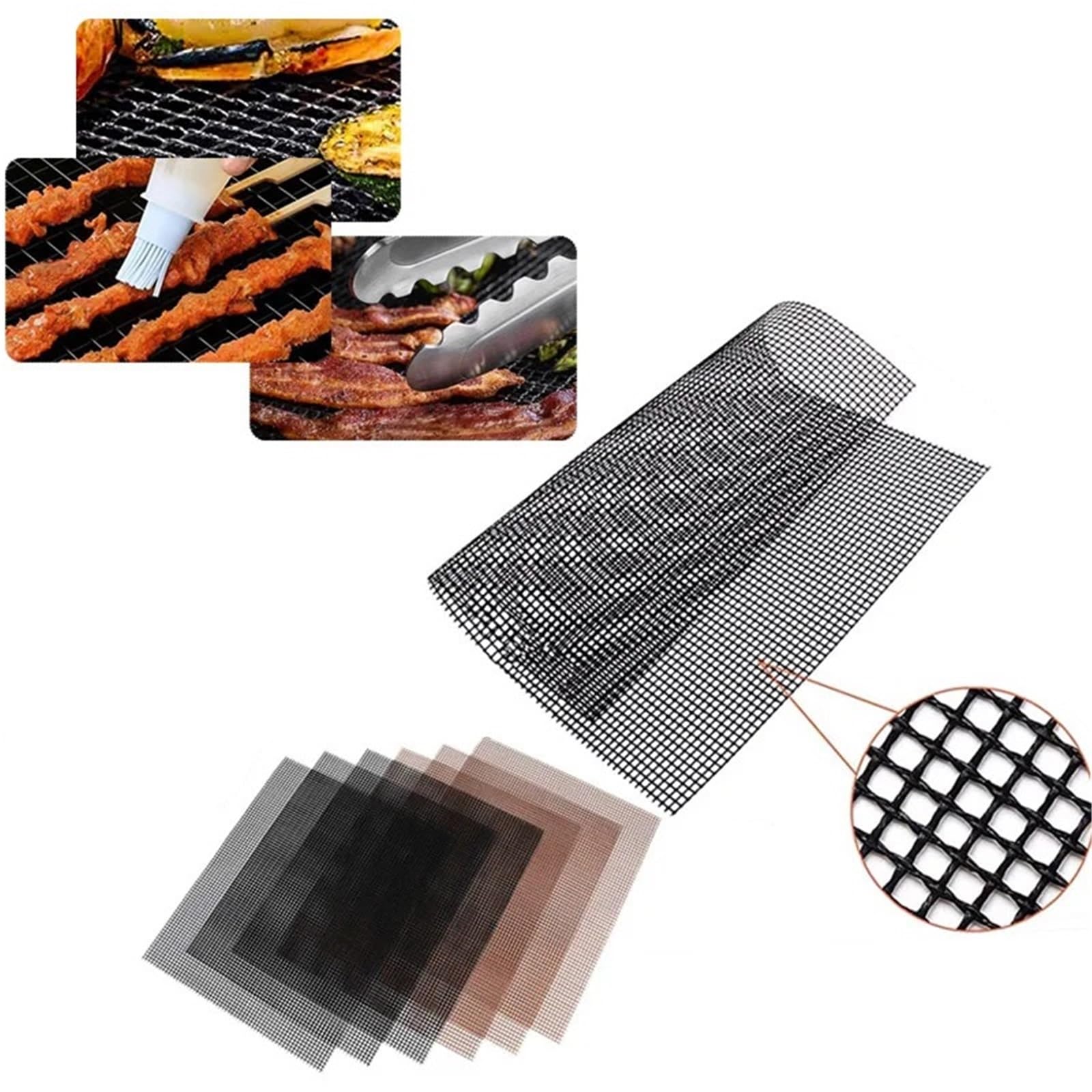 Ofenmatte 6 Stück Antihaft-Grill-Netzmatte, Grillnetz, wiederverwendbar, leicht zu reinigen, Kochmatte, Grill-Werkzeug(Black)