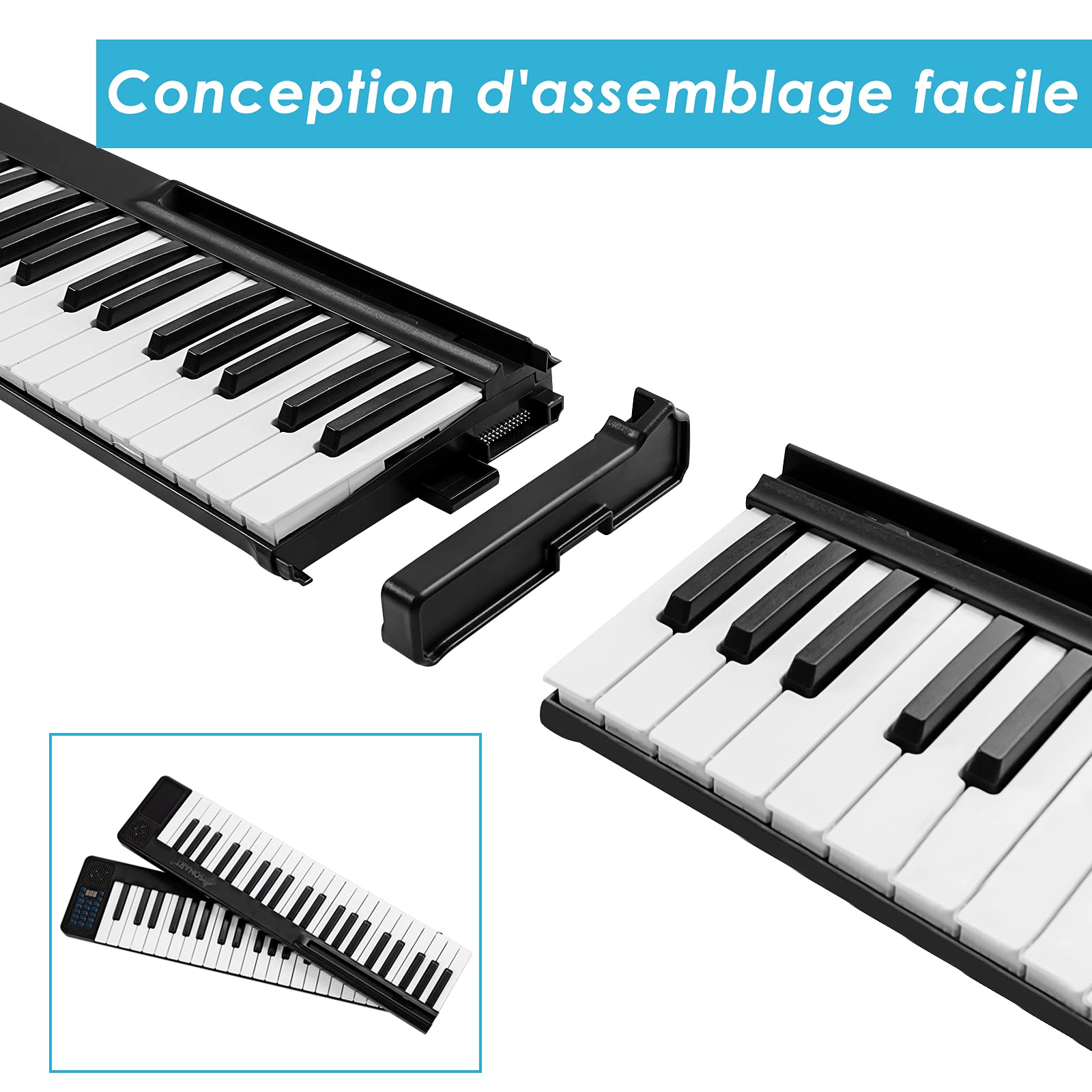 GOPLUS Piano Numérique avec Clavier de 88 Touches, Piano Electrique avec Touches Détachable en 2 Pianos à 44 Touches, Piano portable avec Fonction MIDI et Bluetooth, Pédale et Batterie, Noir (Noir)