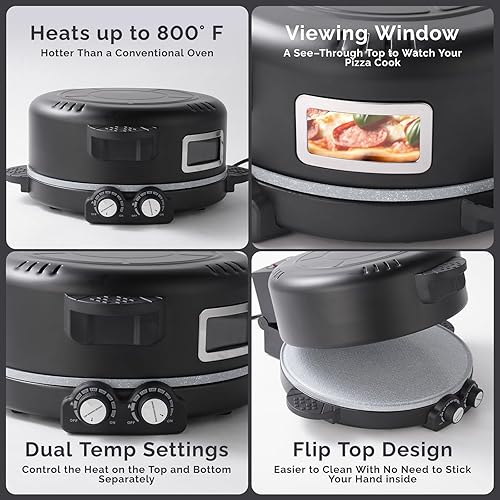 Miniatura 3 de Horno eléctrico de pizza de 12 pulgadas con temporizador y control de temperatura, perfecto para pizzas, panqueques, quesadillas, galletas (negro)