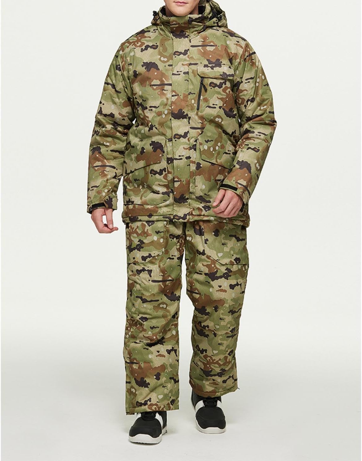 watersouprty Men 2 Piece Camouflage Ski Jacket and Baggy Pants Winter Warm Waterproof Windproof Snowboarding Coat