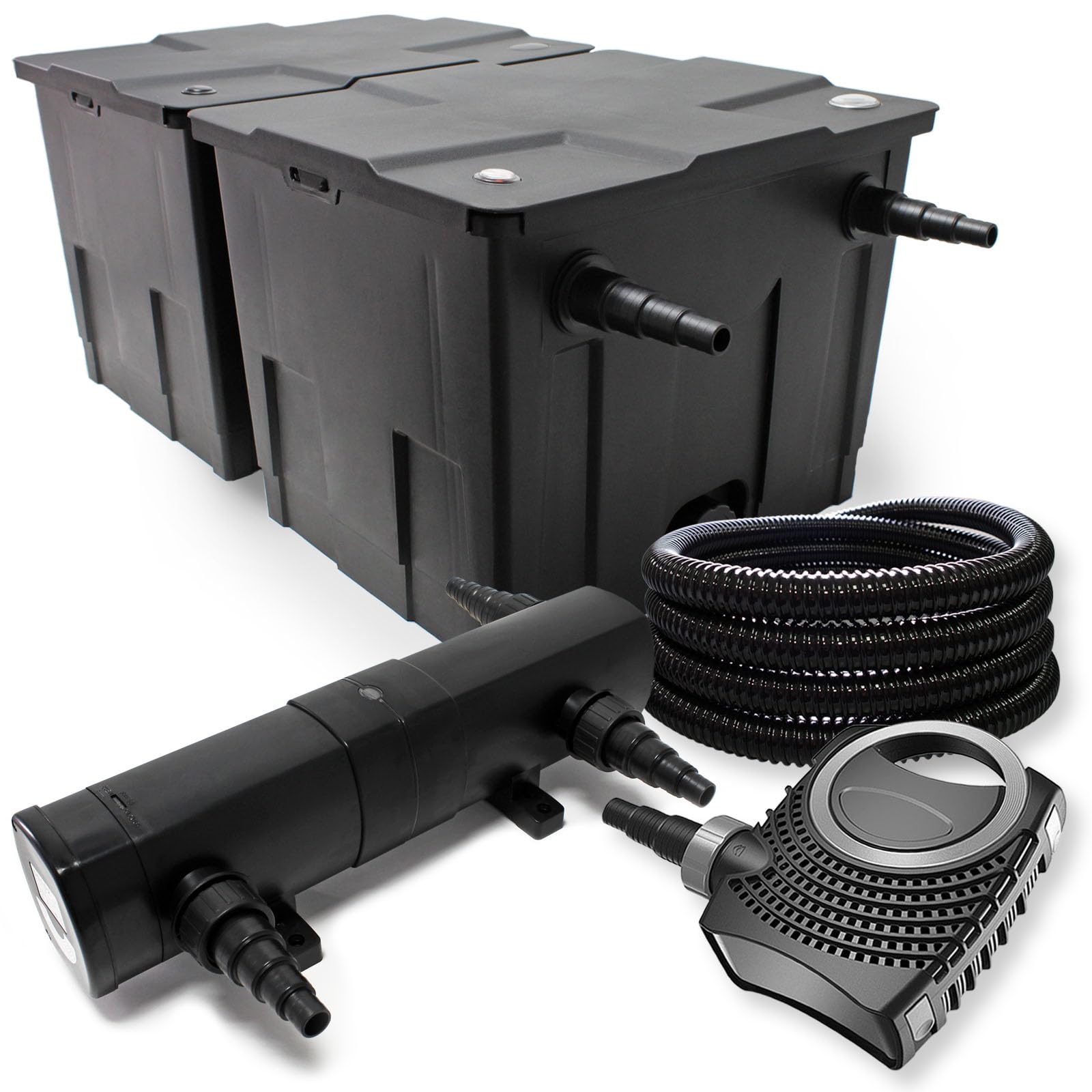 Wiltec CBF-350B Teichfilter bis 60000 L Durchlauffilter NEO10000 SuperECO Teichpumpe 10000l/h 80W CUV-218 UVC Klärer 18W 25m Teichschlauch 25 mm