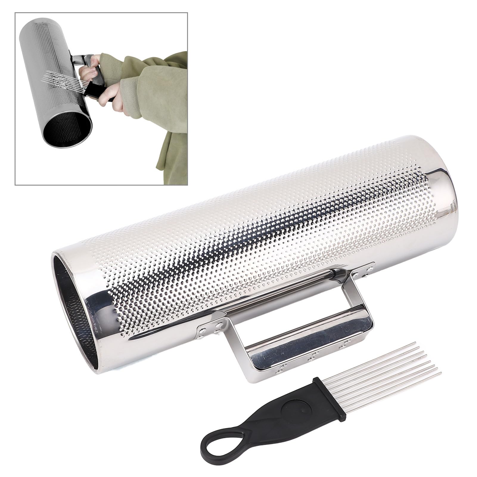 Stainless Steel Guiro Instrument Latin Percussion Metal Guiro Shaker with Scraper Percussion Instrument, Guira Dominicana