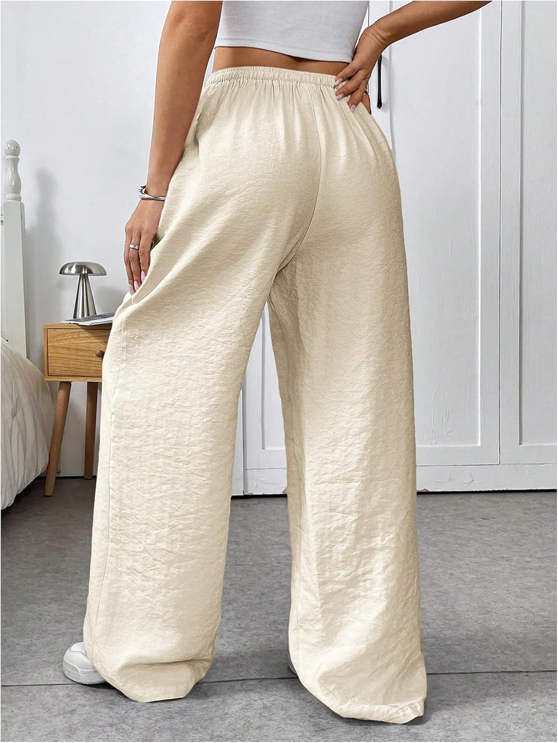 GORGLITTER Women's Linen Summer Wide Leg Travel Pants 2025 Drawstring Waist Trousers with Pockets - Image 2